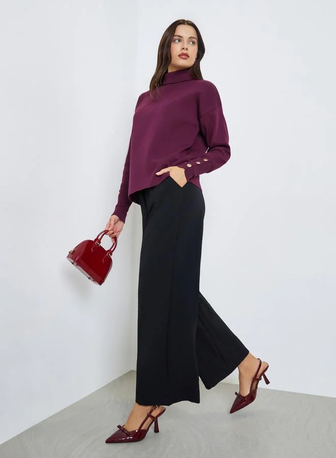 ستايلي سويتر واسع بياقة عالية وأكمام طويلة